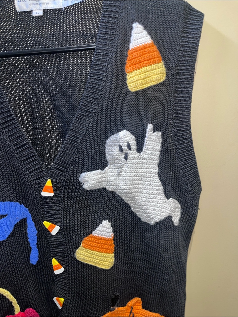 Vintage Eagle's Eye Halloween Knit Sweater Vest Black Sz Large Needs Repair - Picture 6 of 9